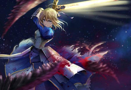 Saber - fate stay night, saber, swords, blue