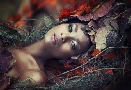 Autumn Girl - girl, woman, leaves, autumn