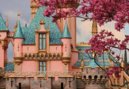 Castle Springtime - springtime, castle, fantasy, pink