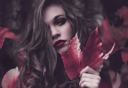 Blood Diamond - lips, leaf, red, woman