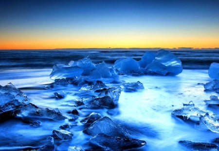 ICY SEA - ice, winter, sunset, nature, sea