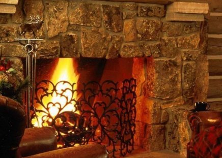 Fireplace - evening, warm, night, fireplace, fire