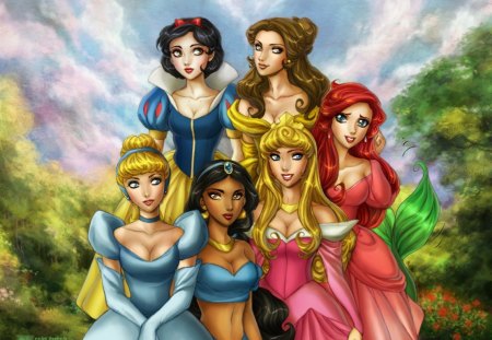 Disney Princesses 1 - disney, fantasy, princesses, trees