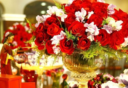 roses - roses, vase, bouquet, red