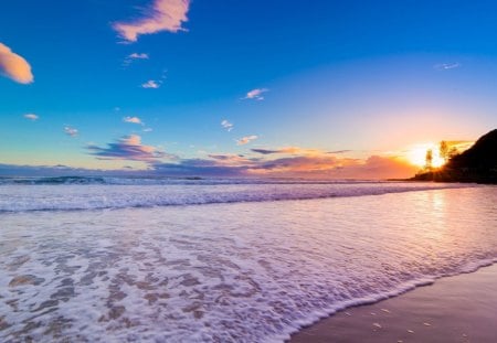 sunset on the beach - sea, sunset, beach, sky