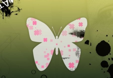 Tainted - butterfly, ink spots, squares, pink