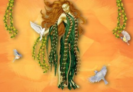 Aphrodite - jewelry, flowers, lady, birds