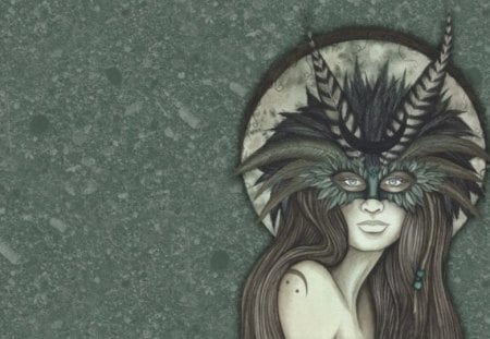 Masked Identity - moon, lady, green, eye mask