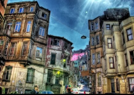 Some old houses in Balat Istanbul - istanbul, balat, street, turkey