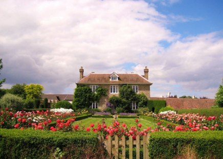 an english country house - nature, flowers, house, english, country