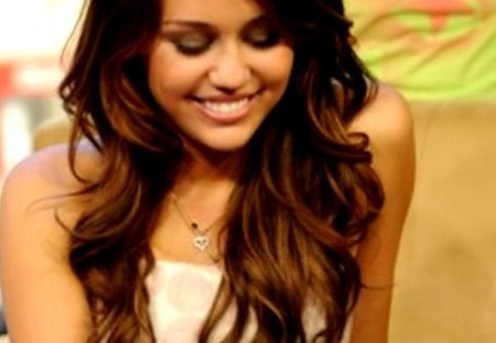 miley cyrus smiling while looking down!! - miley, smiling, looking down