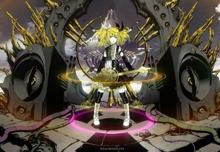 Rin - rin, guitar, kagamine, vocaloid, anime, rock, nagimiso