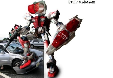 stop madman! - crush, cool, madman, stop, funny, future stop sign, robot