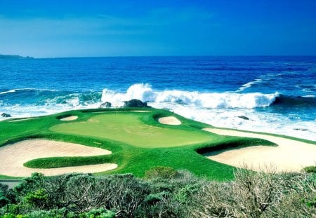 Water Hazard - coastline, water, coast, green, sea, ocean, golf, sand