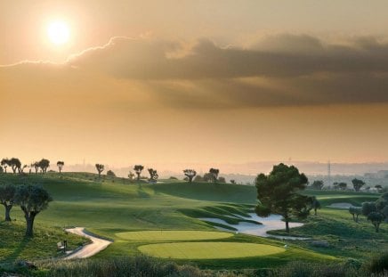 Majorca Golf Course - clouds, trees, courses, grass, majorca, green, golf, sun, sky