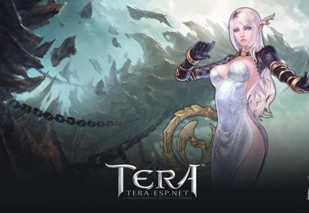 High Elves - chains, games, tera, female, blue eyes, video games, horns, white hair