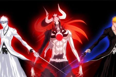 Hollow Powers of Ichigo - anime, ichigo, kurosaki ichigo, zangetsu, male, hollow ichigo, bankai, black background, bleach, ichigo kurosaki, vasto lorde