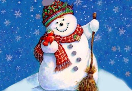 Happy Christmas Snowman - christmas, snowman, winter, scarf, snow