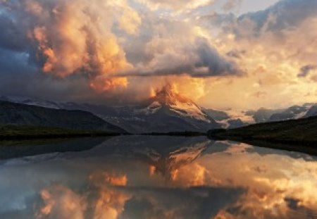 Light and darkness - sky, lake, light, mountain, darkness