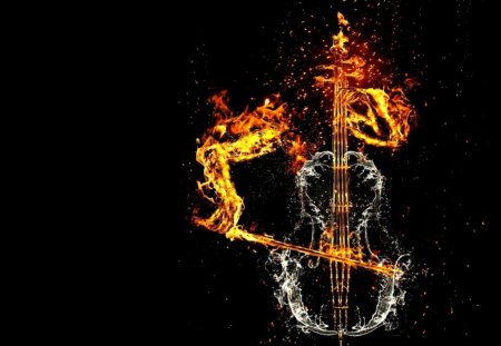 Water and fire playing - art, water, music, black, fire