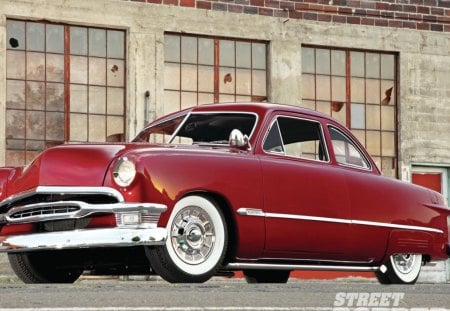 1950 Ford Club Coupe - whitewalls, red, 1950, classic