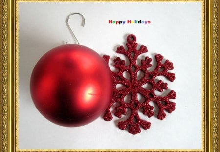 Happy holidays - star, frame, red, ball, photography, gold