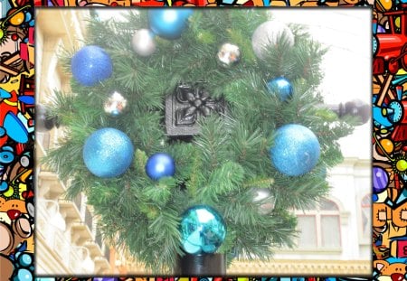 Christmas decoration with a toy frame - frame, blue, green, photography