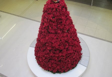 Poinsettias Christmas tree - flowers, poinsettias, red, photography, tree