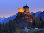 tarasp castle in switzerland at dusk