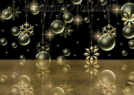 Gold Stars - holidays, stars, water, snowflakes, christmas