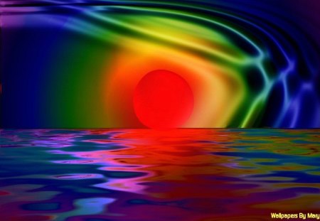 Surreal Rainbow Sunset - abstract, sunsets, rainbows, water