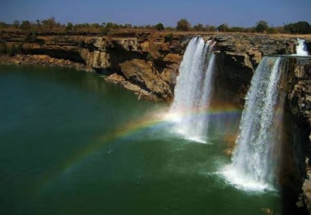 Twin Waterfalls - waterfalls, nature, land, sky