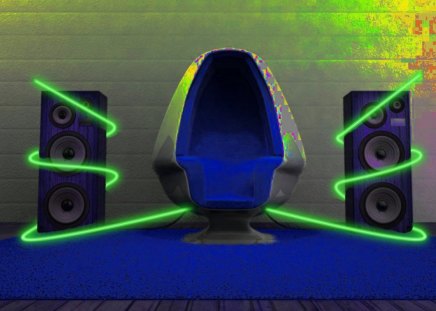 music chair - music, neon, speakers, living room, chair