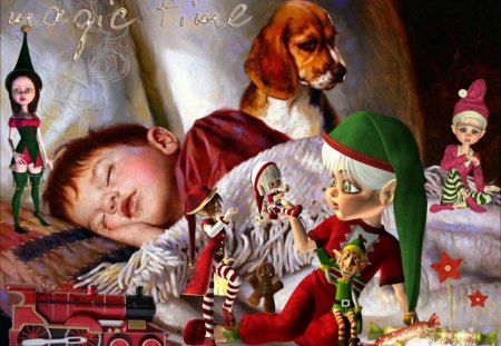 X-mas Dreaming - dog, dream, x-mas, kids, christmas