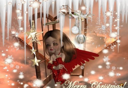 Angelkid - angel, red, snow, x-mas, kids, christmas