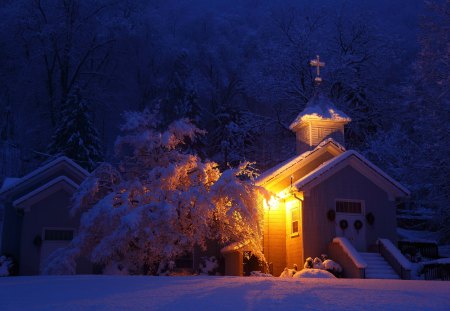 ๑♥๑ One quiet morning ๑♥๑ - storm, wonderland, winter, silence, forever, snow, morning, love, church, christmas, wonderful, lights, country