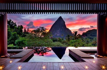 A VIEW from HOTEL - paint, sky, tropics, mountain, evening, summer, chocolate hotel, the caribs