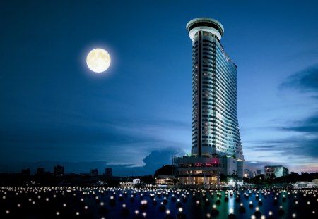 Bangkok at Night - moon, picture, at night, cool, bangkok, thailand, thailandia, lights