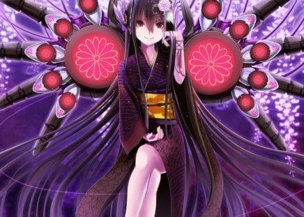 Robotic - wings, long hair, orginal, kimono, girl