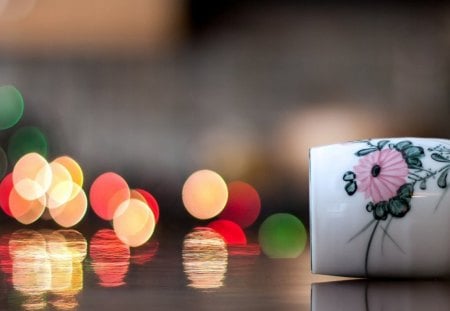 SPILLING THE BEANS? - lights, water, reflections, floor, cups, marbles