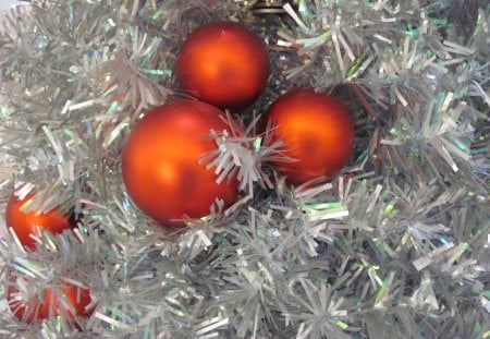 red ornaments on the silver tree - balls, silver, red, photography, ornament, tree