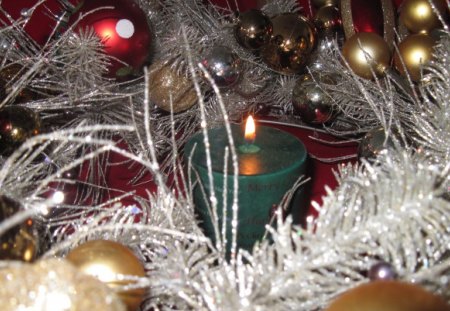 Christmas decorations 17 - red, candle, silver, gold, ornament, photography, green