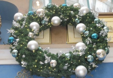 Christmas decorations 21 - silver, balls, ornament, photography, blue, green