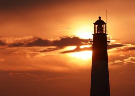 Lighthouse At Sunset - sky, lighthouse, building, sunset