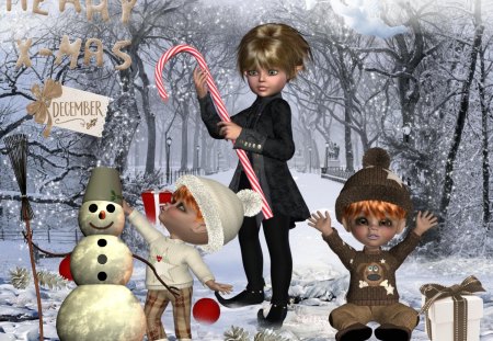 Winter Fun - snow, snowman, winter, kids