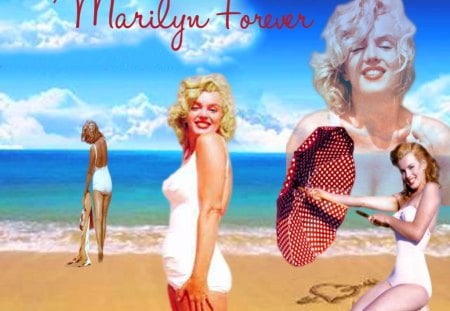 Marilyn Forever - icon, water, marilyn monroe, beach, vintage, beautiful, paradise, actress