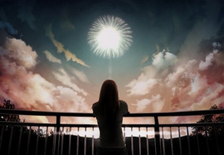 Firework - anime, sky, firework, scenic