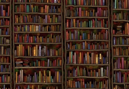 Library - books, library, shelf, wall