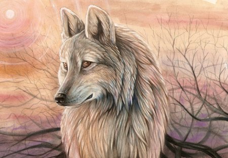 Wolf Painting - wolf, white, predator, lonely, artwork