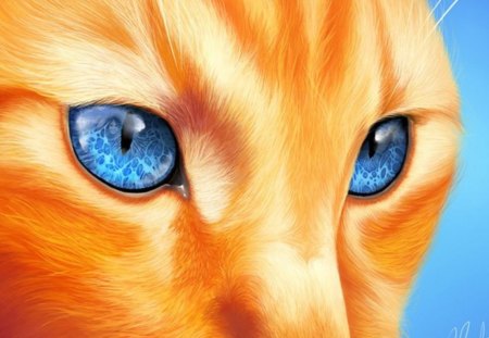 Blue Eyes - fantasy, cat, orange, tabby, blue eyes